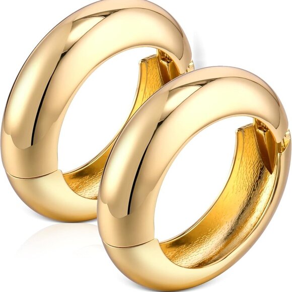 2 Pcs Chunky Gold Bangle Bracelets Hinged Cuff Open Wide Chunky Cuffs Bracelet f - Picture 1 of 6